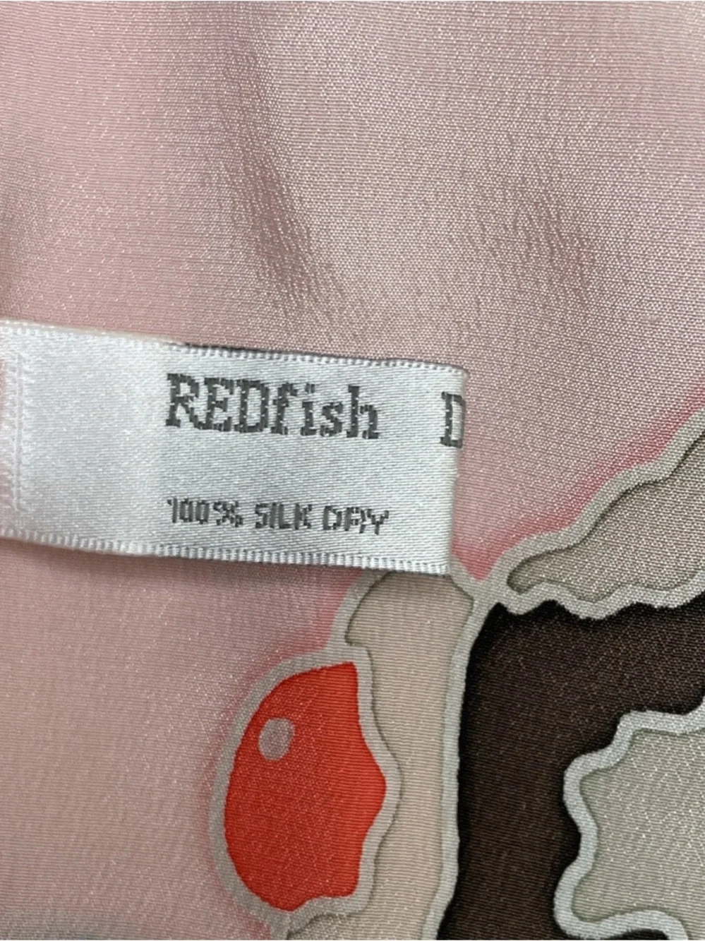 Red Fish Designs 100 % Silk Ice Cream Print Scarf - Pastel Pink 30x30